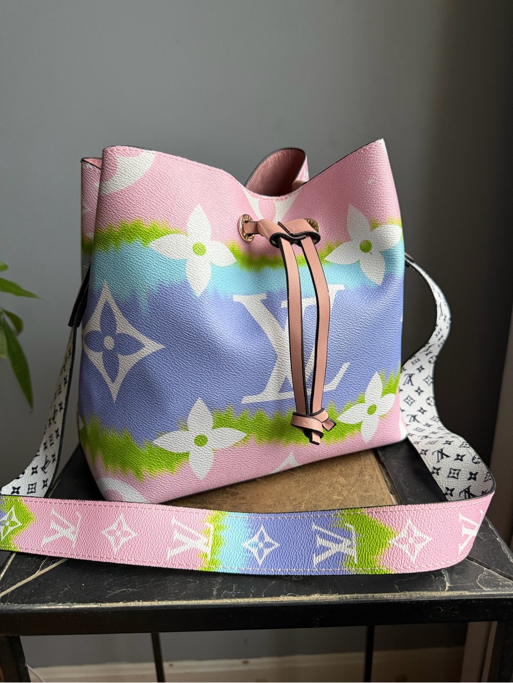 Pastel Monogram Bucket Bag - Pink/Blue/Green